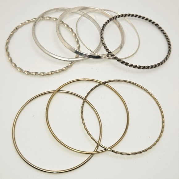 🟢3/$19🟢 Mixed Bracelet Lot 8x Piece Silver Gold Metal Bangle Bracelets - Picture 2 of 3